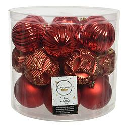 Foto van 40x stuks luxe kunststof kerstballen rood mix 8 cm - kerstbal