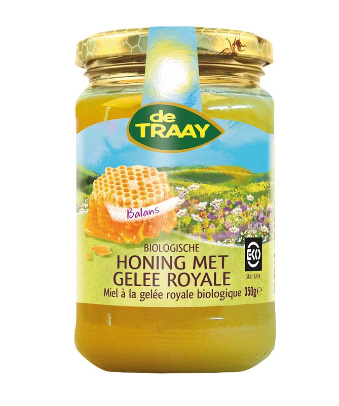 Foto van De traay honing met gelee royale biologisch