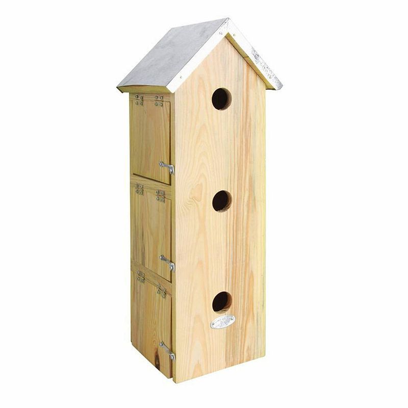 Foto van Houten vogelhuisje/nestkastje mussenvilla/mussenflat 51 cm - tuindecoratie vogelnest nestkast vogelhuisjes