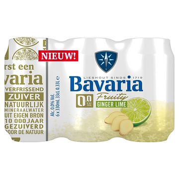 Foto van 1+1 gratis | bavaria 0.0% ginger lime alcoholvrij bier 6 x 330ml aanbieding bij jumbo