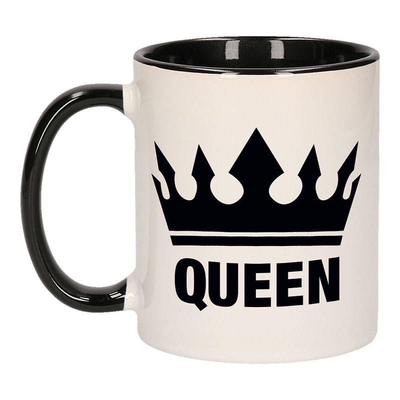 Foto van Cadeau queen mok/ beker zwart wit 300 ml - feest mokken