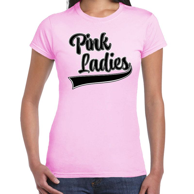 Foto van T-shirt grease pink ladies - lichtroze - carnaval shirt s - feestshirts