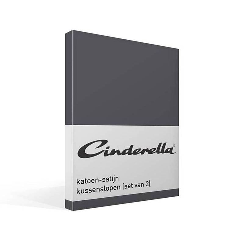 Foto van Cinderella satijn kussensloop (set van 2) - 100% katoen-satijn - 60x70 cm - standaardmaat - antracite