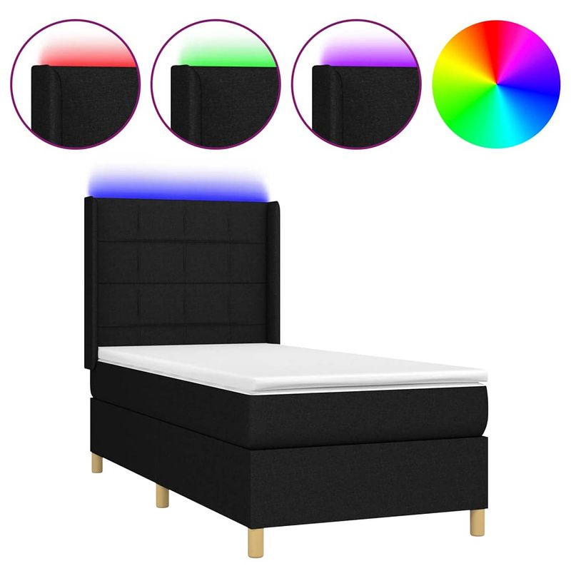 Foto van The living store boxspring bed met matras en led-verlichting - 203 x 93 x 118/128 cm - zwart - pocketvering matras en