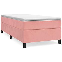 Foto van The living store bedframe roze stof - 193 x 90 x 35 cm - fluweel bedmatras 90 x 190 x 20 cm - huidvriendelijk topmatras