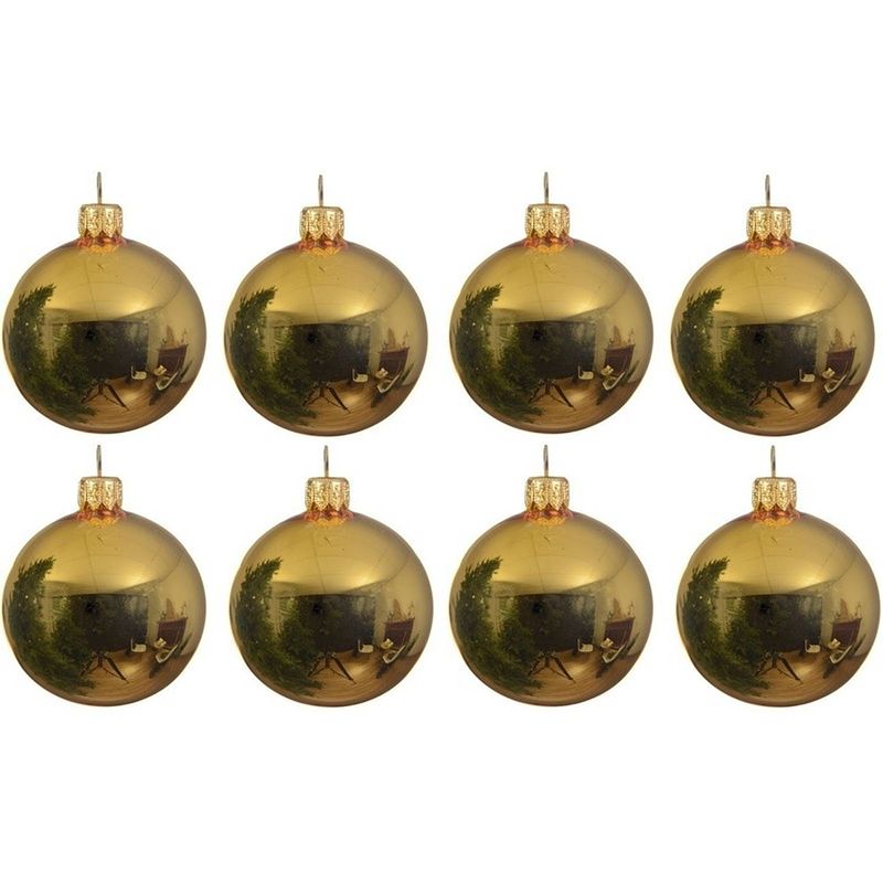 Foto van 8x glazen kerstballen glans goud 10 cm kerstboom versiering/decoratie - kerstbal