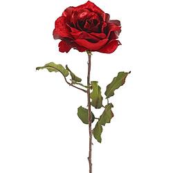 Foto van Top art kunstbloem roos glamour - rood satijn - 61 cm - kunststof steel - decoratie bloemen - kunstbloemen