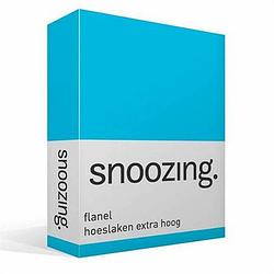 Foto van Snoozing - flanel - hoeslaken - extra hoog - 80/90 x200 - turquoise