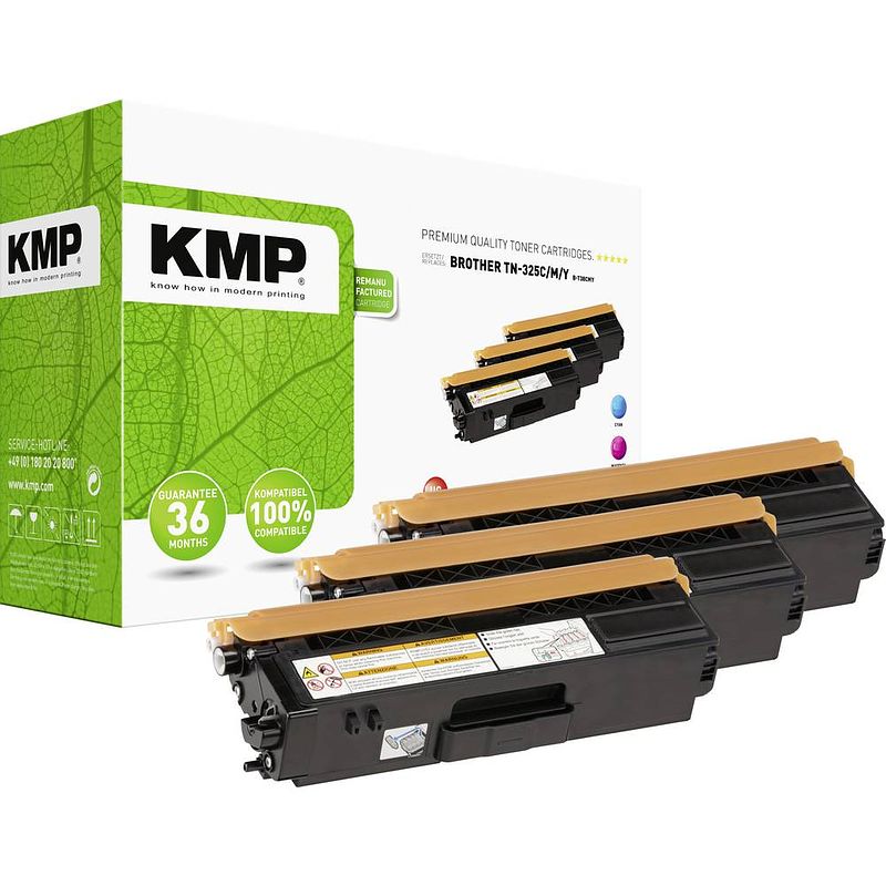 Foto van Kmp toner multipack vervangt brother tn-325c, tn-325m, tn-325y, tn325c, tn325m, tn325y compatibel cyaan, magenta, geel 3500 bladzijden b-t38 cmy