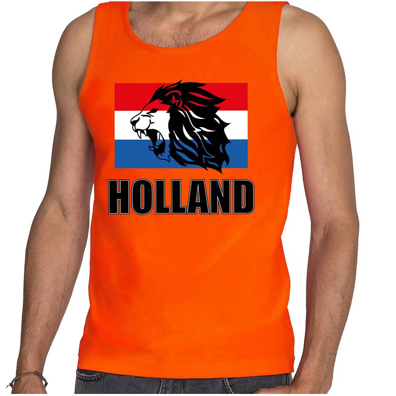 Foto van Oranje fan tanktop / kleding holland met leeuw en vlag ek/ wk voor dames l - feestshirts