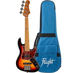 Foto van Flight rock series mini jb bass sunburst compacte elektrische basgitaar met gigbag