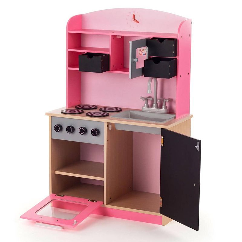 Foto van Baby vivo- roze, houten speelkeuken, kinderkeuken met schoolbord