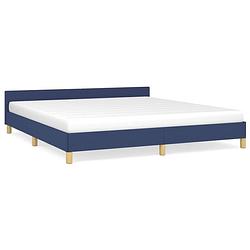 Foto van The living store bedframe blauw - 203 x 163 x 50 cm - ademend en duurzaam - met ondersteunende poten en multiplex