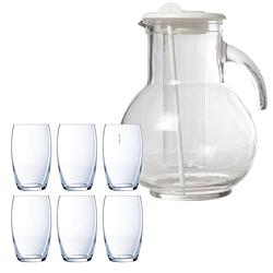 Foto van Cosy & trendy schenkkan/waterkan van glas 2.0 liter met 6x waterglazen van 375 ml - drinkglazen