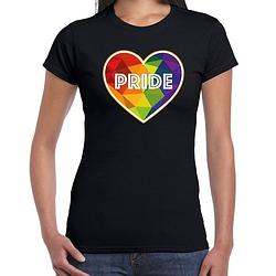 Foto van Bellatio decorations gay pride shirt - pride hartje - regenboog - dames - zwart xl - feestshirts