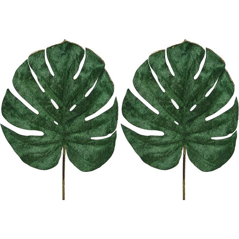 Foto van 2x monstera gatenplant kunstbloemen fluwelen takken 80 cm decoratie - kunstplanten