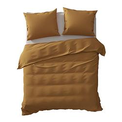 Foto van Geel dekbedovertrek percale - cognac bruin - 1-persoons 140x200/220 cm