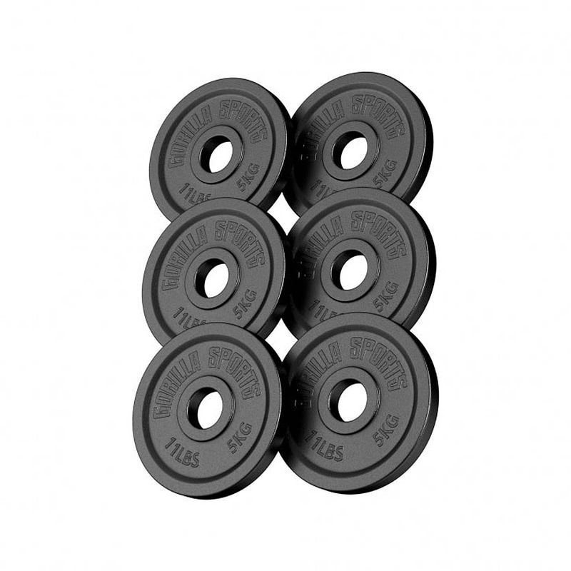 Foto van Gorilla sports halterschijven set - bundel - 30 kg (6 x 5 kg) - gietijzer -