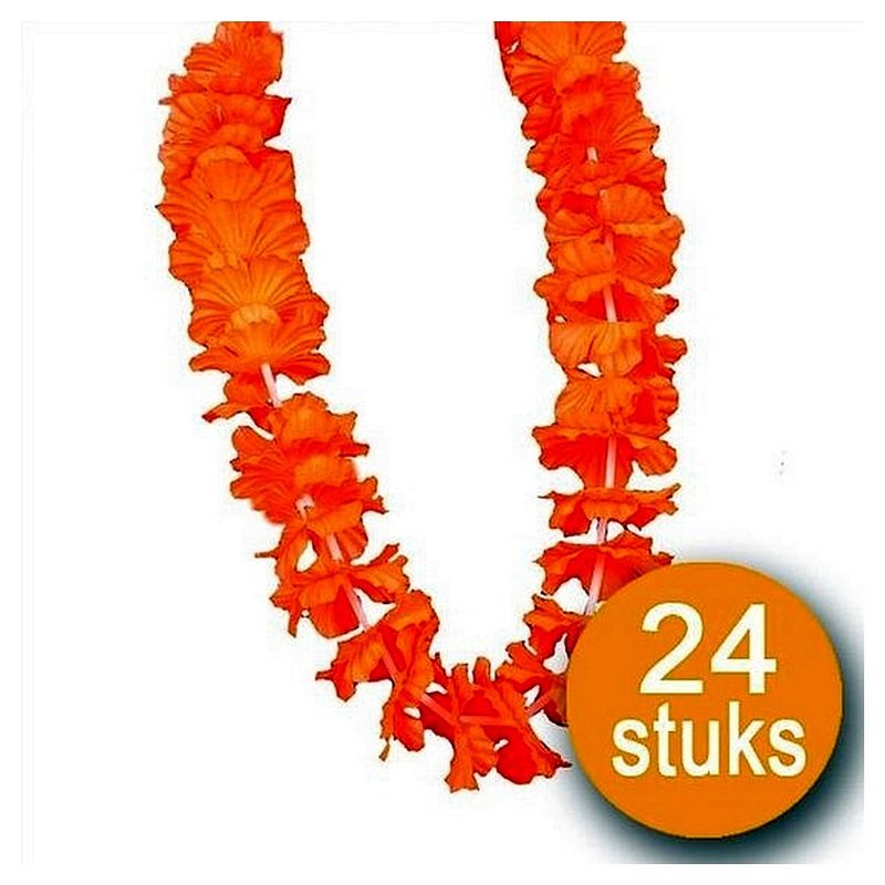 Foto van Oranje versiering 24 stuks oranje krans hawaii xl