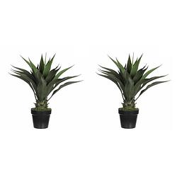 Foto van 2x kunstplanten agave groen in zwarte pot 60 cm - kunstplanten