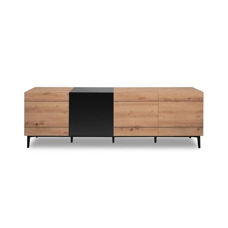 Foto van Laag dressoir 4 deuren - eiken en zwart decor - l 200 x d 42 x h 65 cm - nola