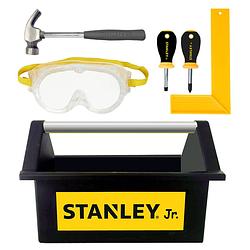 Foto van Stanley gereedschapskist voor kinderen - hamer - schroevendraaiers - veiligheidsbril - liniaal - zwart/geel
