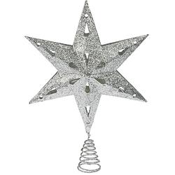 Foto van Christmas decoration verlichte ster piek - zilver - 35 cm - met timer - kerstboompieken