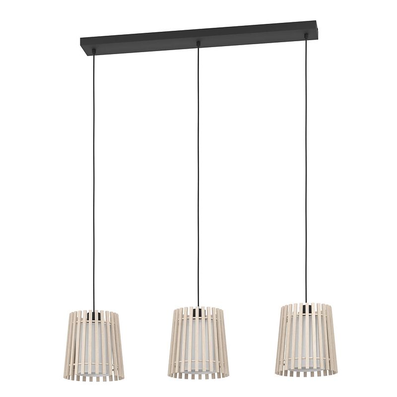 Foto van Eglo fattoria hanglamp - e27 - 90 cm - zwart/bruin/wit - hout /textiel