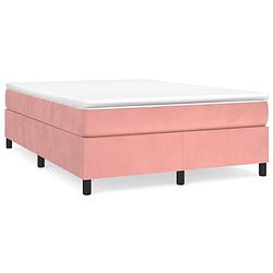 Foto van The living store boxspringframe - roze - 193 x 140 x 35 cm - fluweel - ondersteunende poten - multiplex lattenbodem