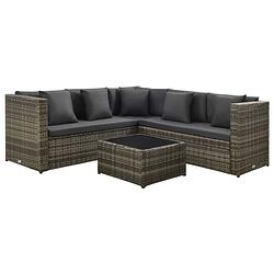 Foto van Vidaxl 4-delige loungeset met kussens poly rattan grijs