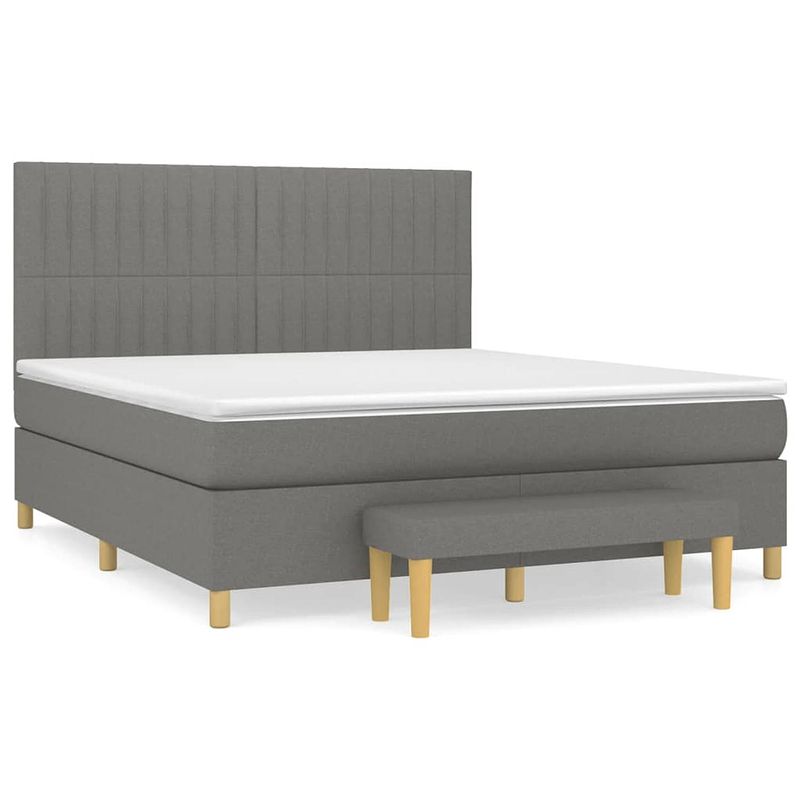 Foto van The living store boxspringbed donkergrijs - 203 x 180 x 118/128 cm - duurzaam materiaal - hoogte verstelbaar hoofdbord