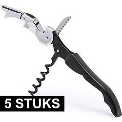 Foto van 5x zwart met zilveren rvs kurkentrekkers 3-in-1 - flesopeners