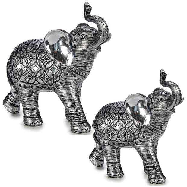 Foto van Olifanten dierenbeeldjes/woondecoratie set 2x stuks zilver 21 en 15 cm - beeldjes