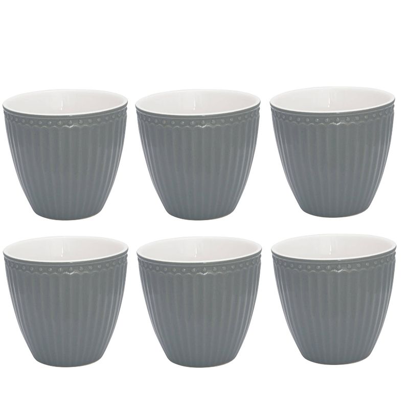 Foto van Set van 6x stuks beker (latte cup) greengate alice nordic stone grijs 300 ml - ø 10 cm