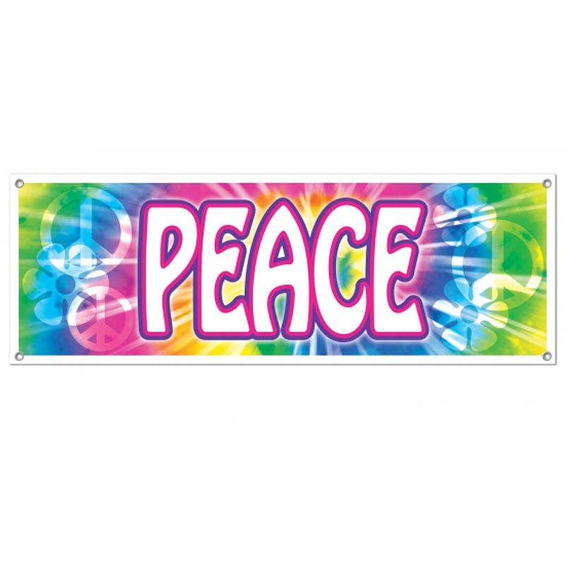 Foto van Sixties peace banner 150 cm - feestdecoratieborden