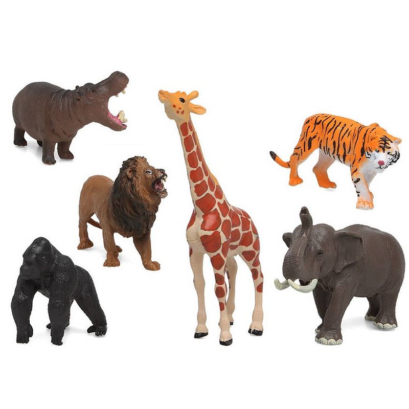 Foto van Speelgoed safari jungle dieren figuren 5x stuks variabele afmetingen 17 x 8 cm tot 6 x 7 cm - speelfigurenset