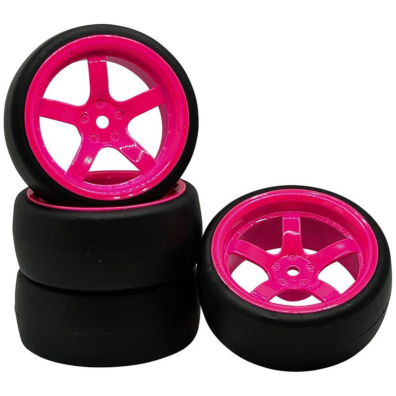 Foto van Reely 1:10 straatmodel, sportwagen complete wielen slick 5-spaaks neon-roze (fluorescerend) 4 stuk(s)