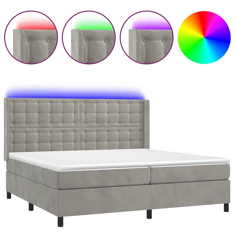 Foto van The living store bed - fluweel - 203 x 203 x 118/128 cm - led - pocketvering - huidvriendelijk