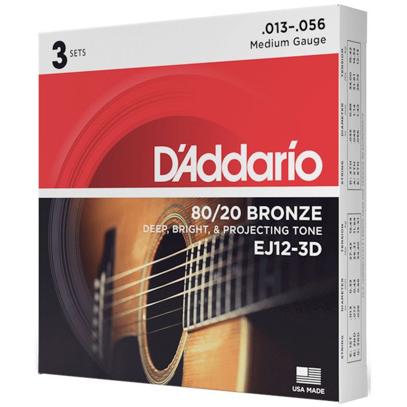 Foto van D'saddario ej12-3d 13-56 medium bronze snaren voor westerngitaar (3 sets)