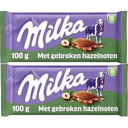 Foto van Milka chocoladereep met gebroken hazelnoten 2 x 100g bij jumbo