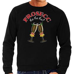 Foto van Bellatio decorations foute kersttrui/sweater heren - prosecco - zwart - ho ho ho - kerstborrel l - kerst truien