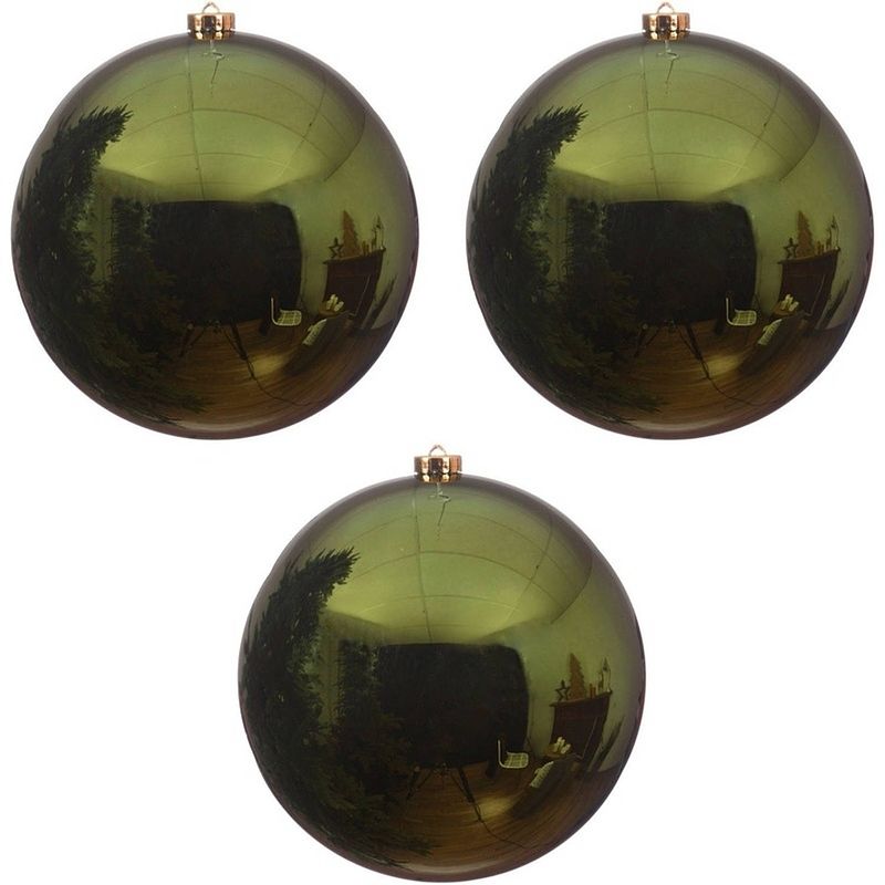 Foto van 3x grote raam/deur/kerstboom decoratie donkergroene kerstballen 20 cm glans - kerstbal