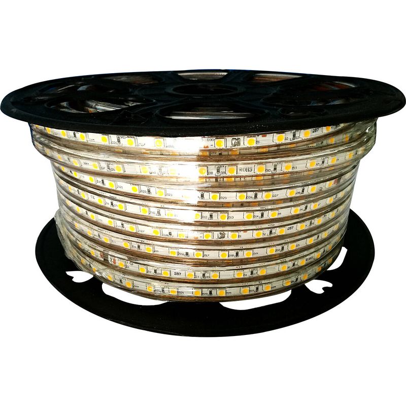 Foto van Led strip - aigi strabo - 50 meter - ip65 waterdicht - warm wit 3000k - 5050 smd 230v