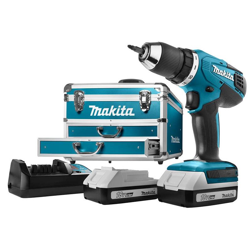 Foto van Makita df457dwex6 boormachine zwart, blauw