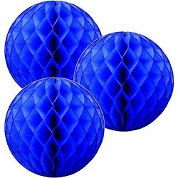 Foto van 3 blauwe papieren kerstballen 10 cm - feestdecoratievoorwerp