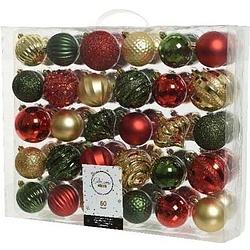 Foto van 60x kunststof kerstballen mix rood/goud/groen 6-7 cm kerstboom versiering/decoratie - kerstbal