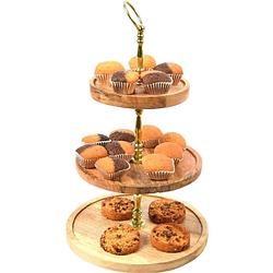 Foto van Etagère 3 laags handgemaakt hoge kwaliteit etagere mangohout houten hapjesschaal 3 lagen serveerschaal