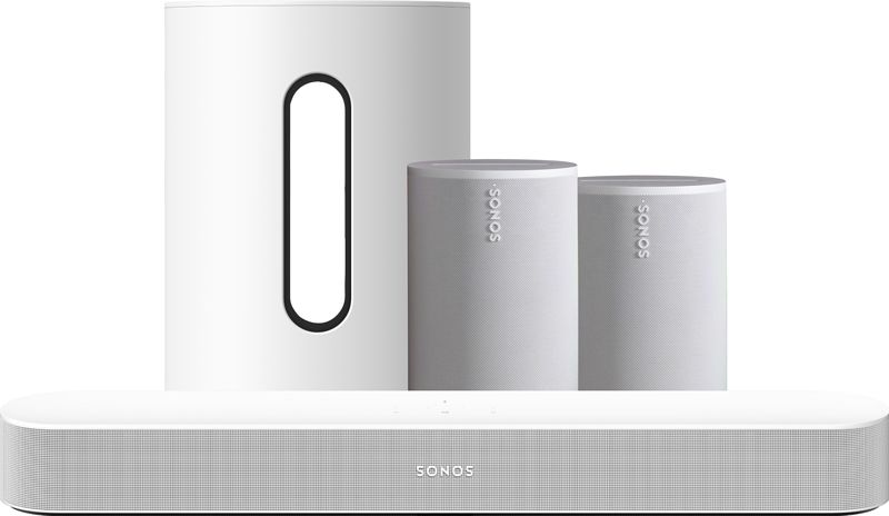 Foto van Sonos beam gen2 wit + 2x era 100 wit + sub mini wit