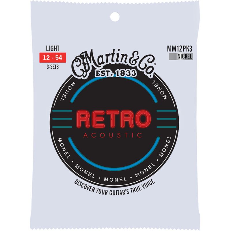 Foto van Martin strings mm12pk3 retro nickel 3-pack light 12-54 snarensets voor westerngitaar (3 sets)