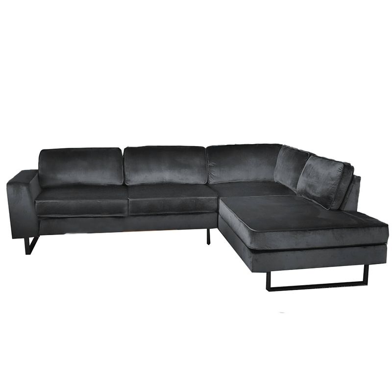 Foto van Hoekbank design puckerto 290cm bank velvet antraciet hoek loungebank rechts bankstel